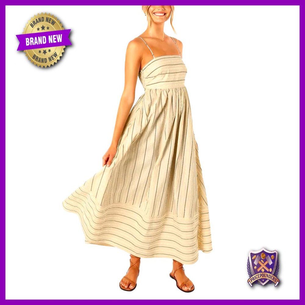 Striped Maxi Dress Smocked Back Cut Out Spaghetti Strap Flowy Swing Formal